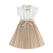 Rovga Girls Easter Dress Children Summer Sleeveless Patchwork Color Dress With Belt Casual Dress For Girls 9-10 Years